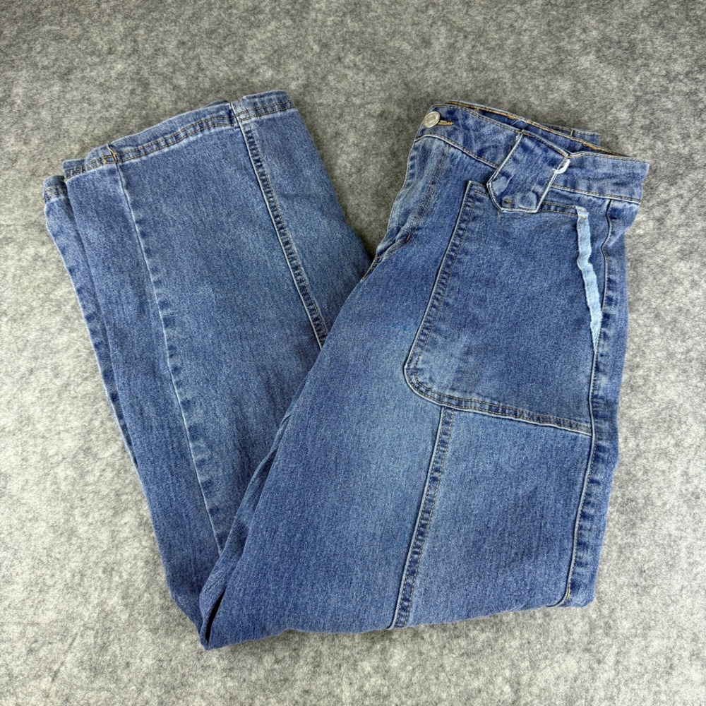 Almost Famous Womens Blue Medium Wash Cargo Utility Straight Leg Jeans Size 9